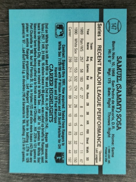 1991 Donruss #147 Sammy Sosa