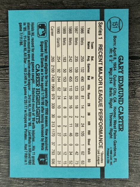 1991 Donruss #151 Gary Carter