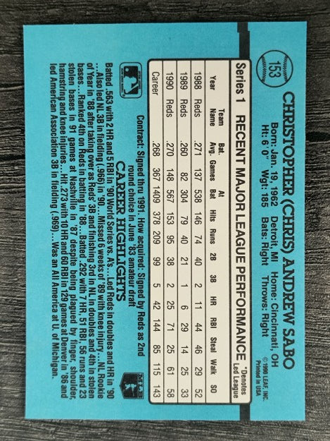 1991 Donruss #153 Chris Sabo