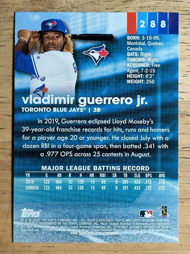 2020 Stadium Club #288 Vladimir Guerrero Jr.