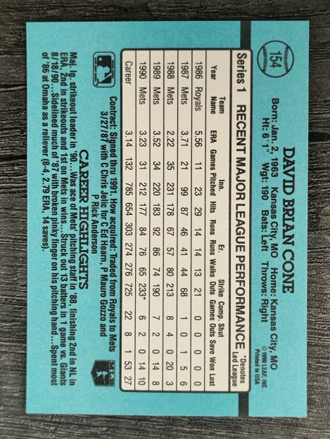 1991 Donruss #154 David Cone