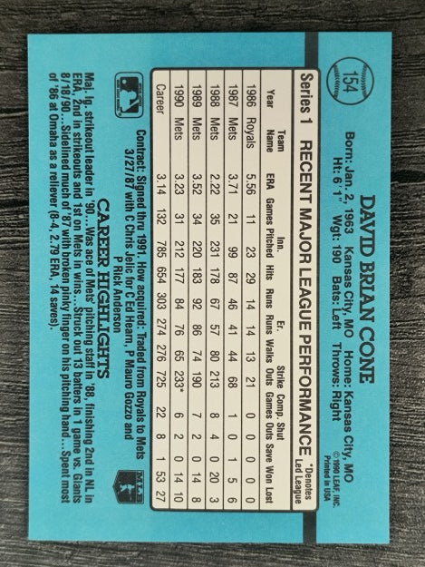 1991 Donruss #154 David Cone