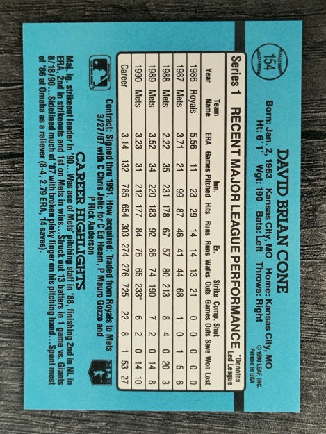 1991 Donruss #154 David Cone