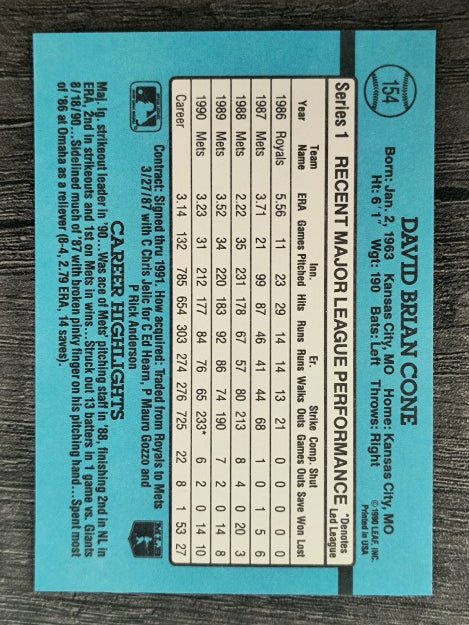 1991 Donruss #154 David Cone