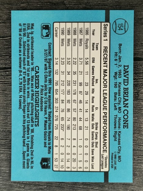 1991 Donruss #154 David Cone