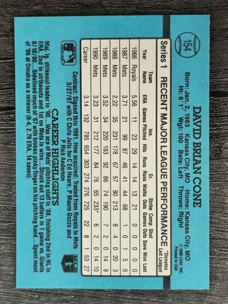 1991 Donruss #154 David Cone