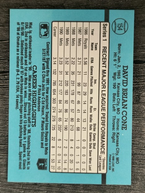 1991 Donruss #154 David Cone