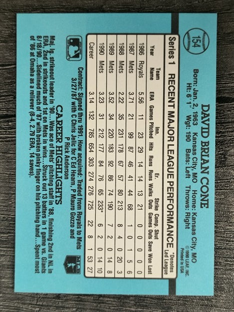 1991 Donruss #154 David Cone