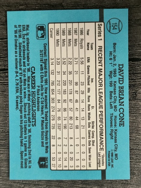 1991 Donruss #154 David Cone