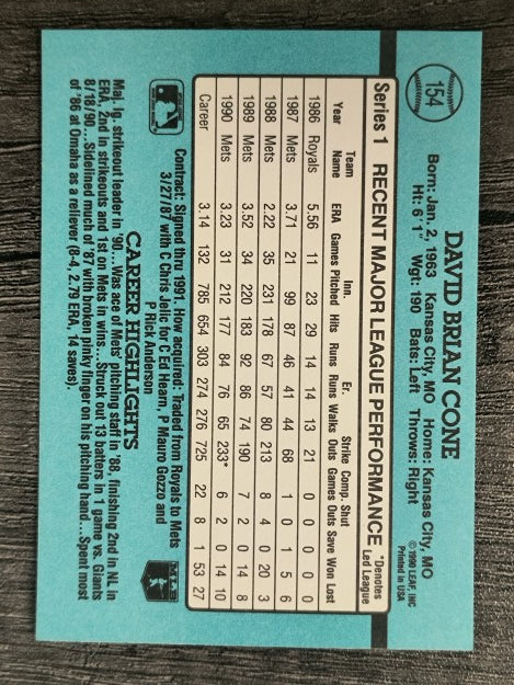 1991 Donruss #154 David Cone