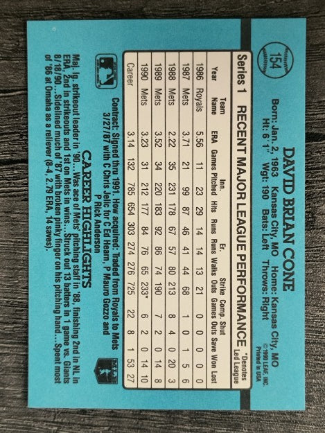 1991 Donruss #154 David Cone