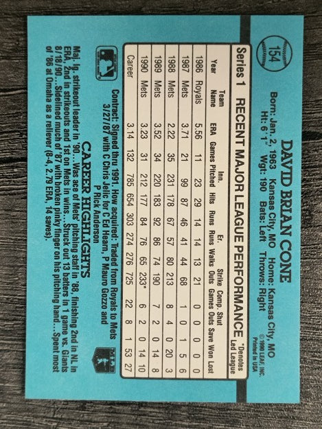1991 Donruss #154 David Cone