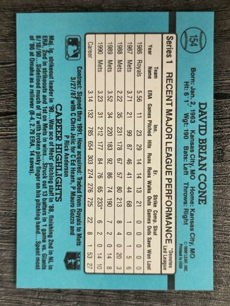 1991 Donruss #154 David Cone