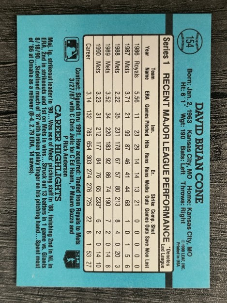 1991 Donruss #154 David Cone