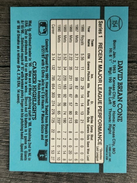 1991 Donruss #154 David Cone