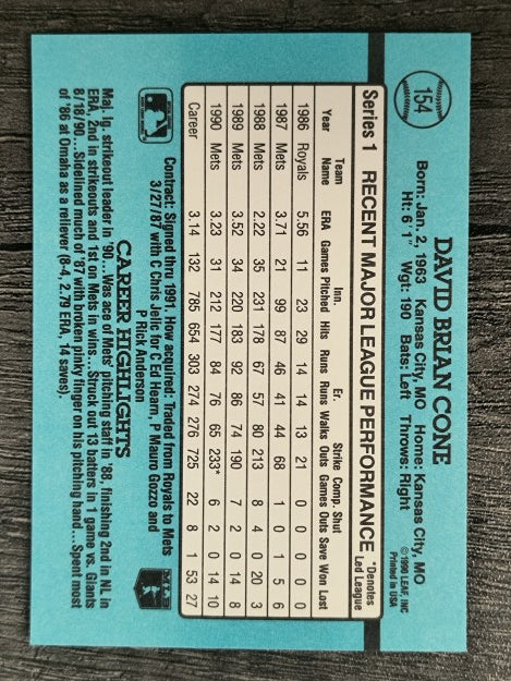 1991 Donruss #154 David Cone