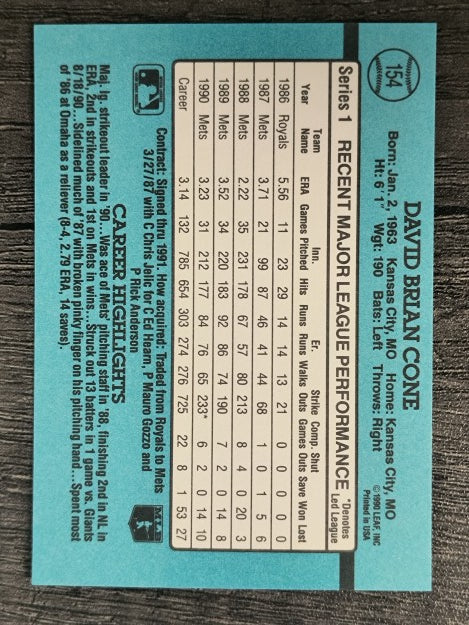 1991 Donruss #154 David Cone