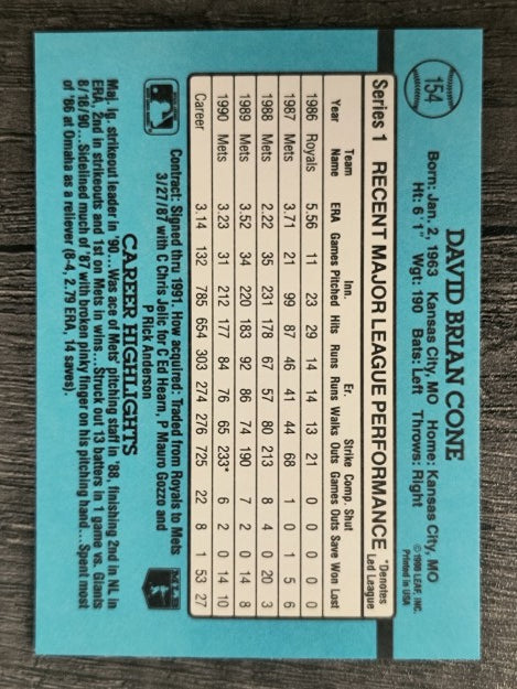 1991 Donruss #154 David Cone