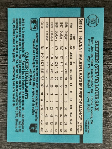 1991 Donruss #163 Steve Sax