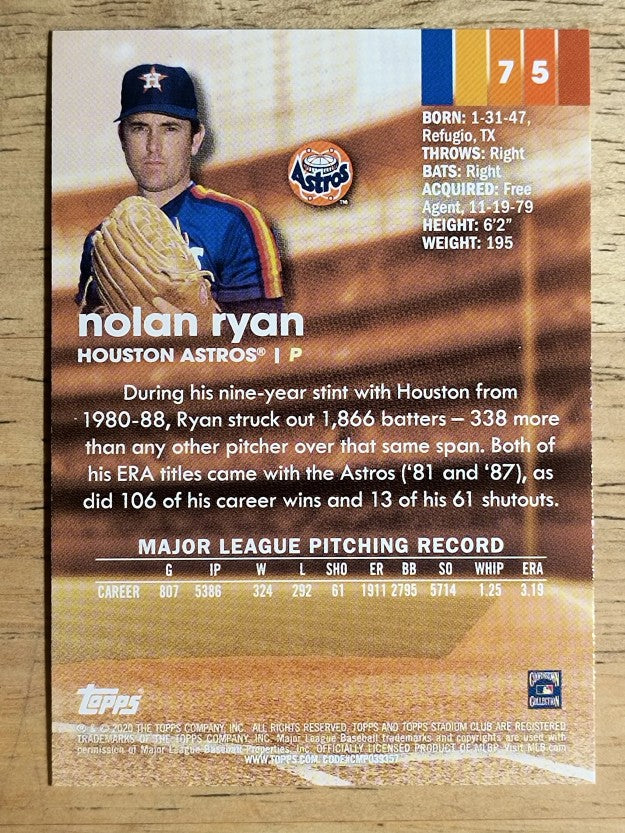 2020 Stadium Club #75 Nolan Ryan