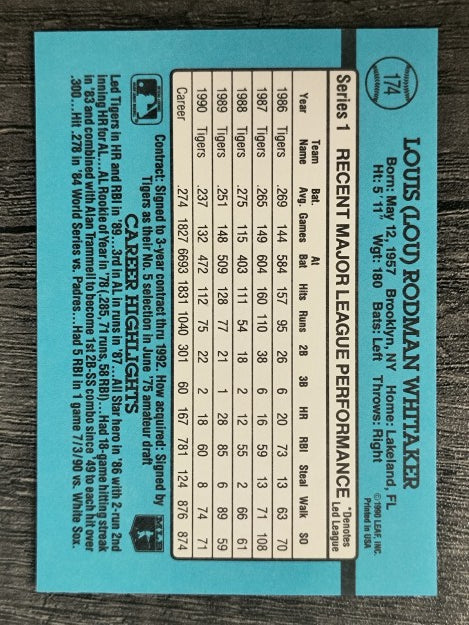 1991 Donruss #174 Lou Whitaker