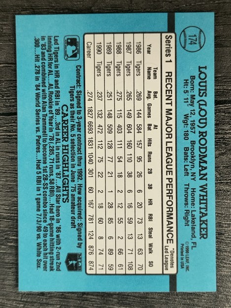 1991 Donruss #174 Lou Whitaker