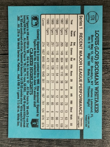 1991 Donruss #174 Lou Whitaker