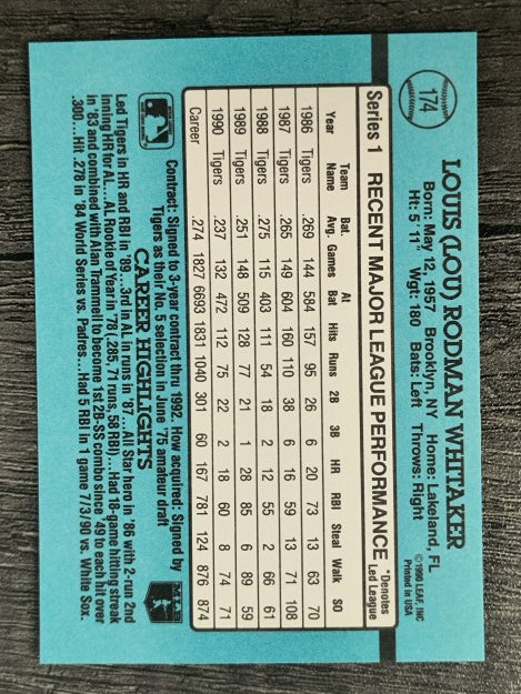 1991 Donruss #174 Lou Whitaker