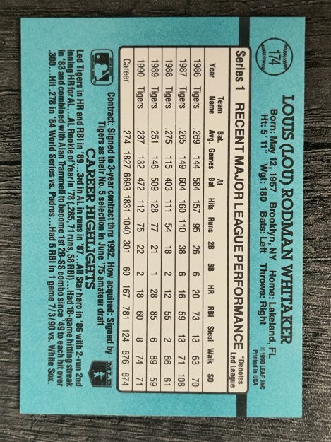 1991 Donruss #174 Lou Whitaker