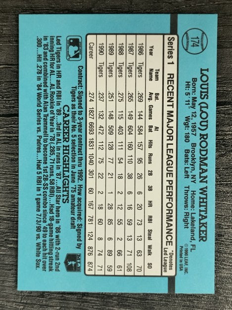 1991 Donruss #174 Lou Whitaker
