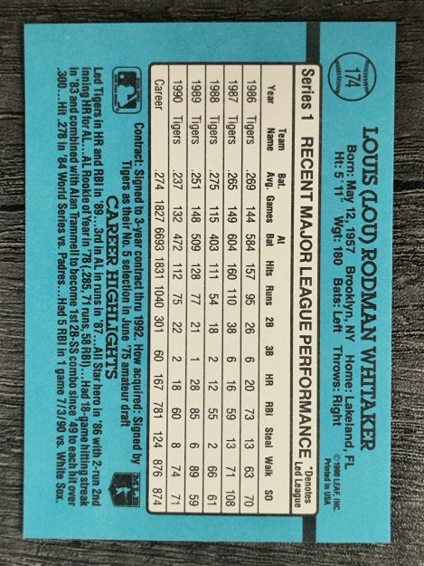 1991 Donruss #174 Lou Whitaker