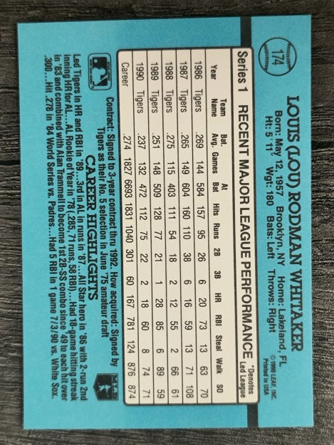 1991 Donruss #174 Lou Whitaker