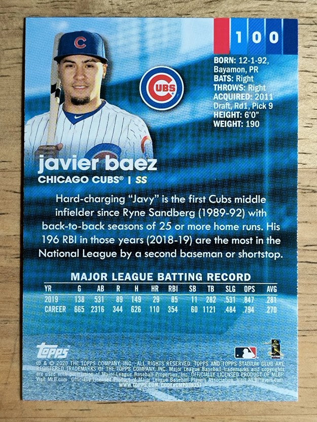 2020 Stadium Club #100 Javier Baez