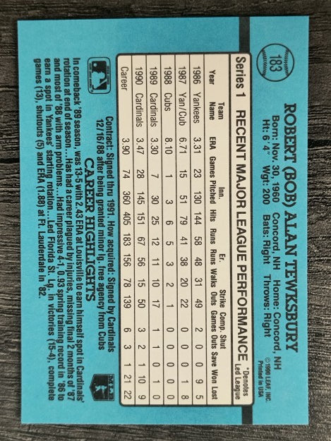 1991 Donruss #183 Bob Tewksbury