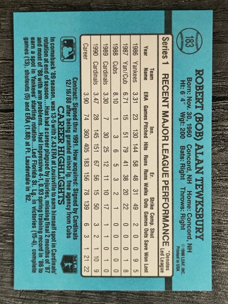 1991 Donruss #183 Bob Tewksbury