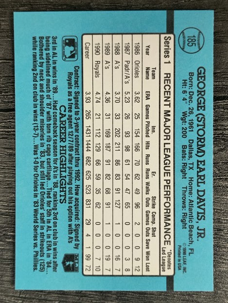1991 Donruss #185 Storm Davis