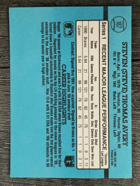 1991 Donruss #187 Steve Avery