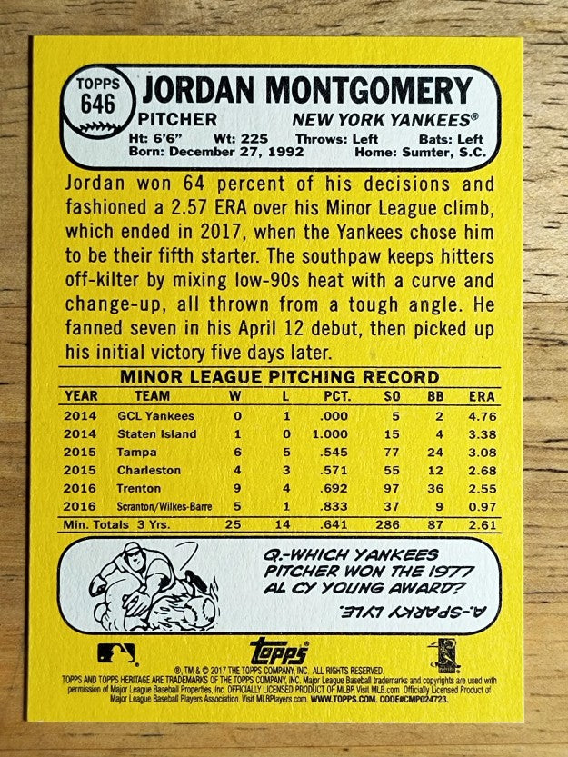 2017 Topps Heritage #646A Jordan Montgomery RC