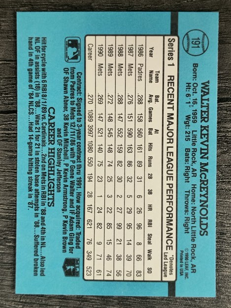 1991 Donruss #191 Kevin McReynolds
