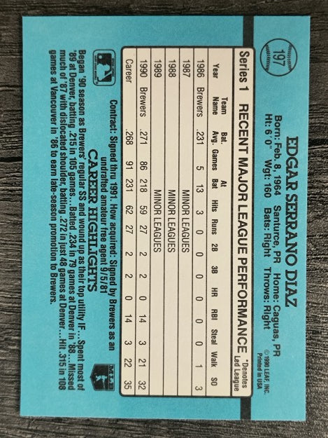 1991 Donruss #197 Edgar Diaz
