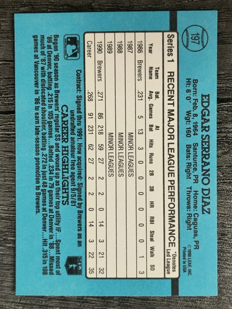 1991 Donruss #197 Edgar Diaz