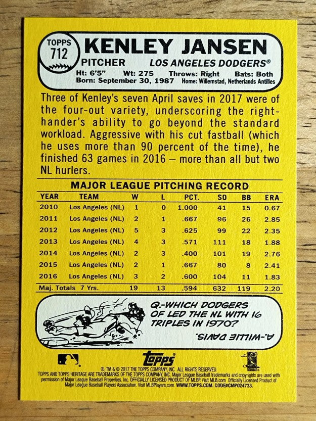 2017 Topps Heritage #712A Kenley Jansen SP