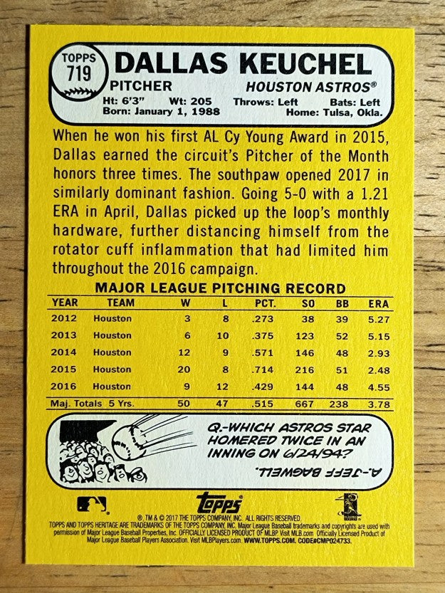 2017 Topps Heritage #719A Dallas Keuchel SP