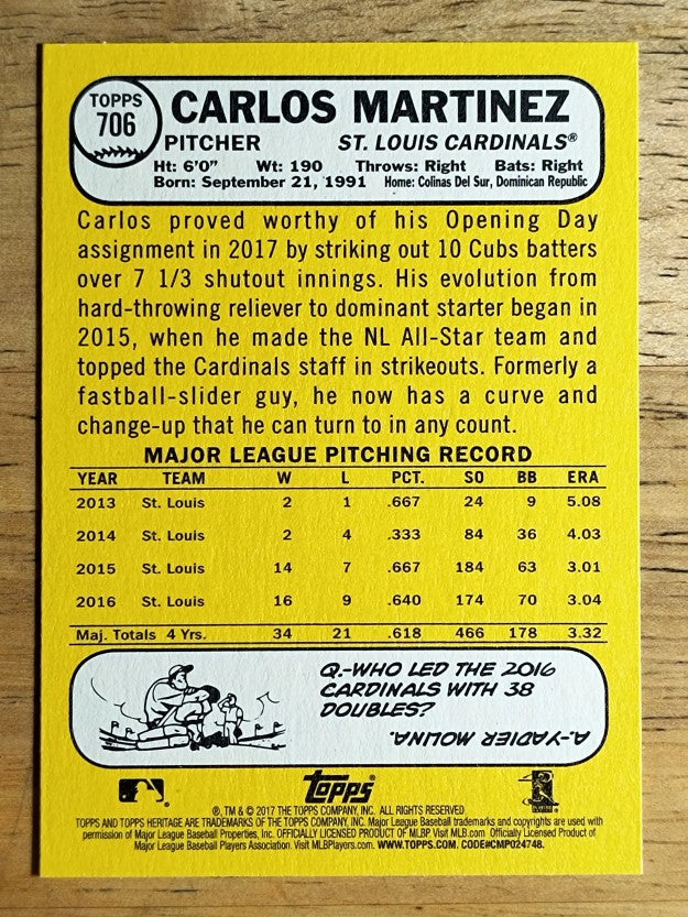2017 Topps Heritage #706B Carlos Martinez Action SP