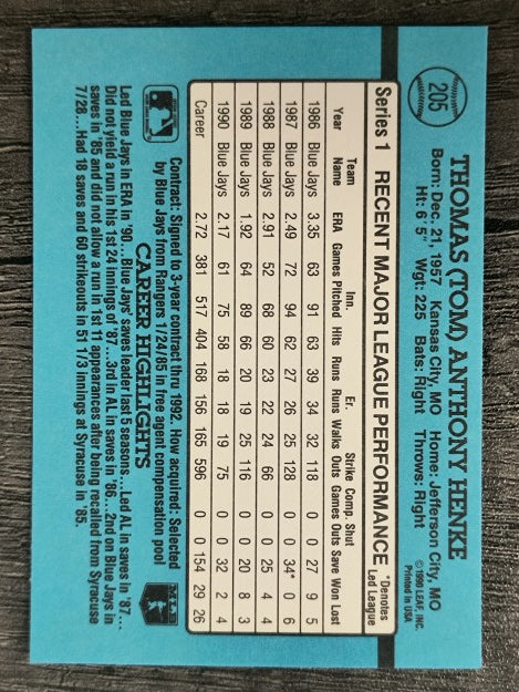 1991 Donruss #205 Tom Henke