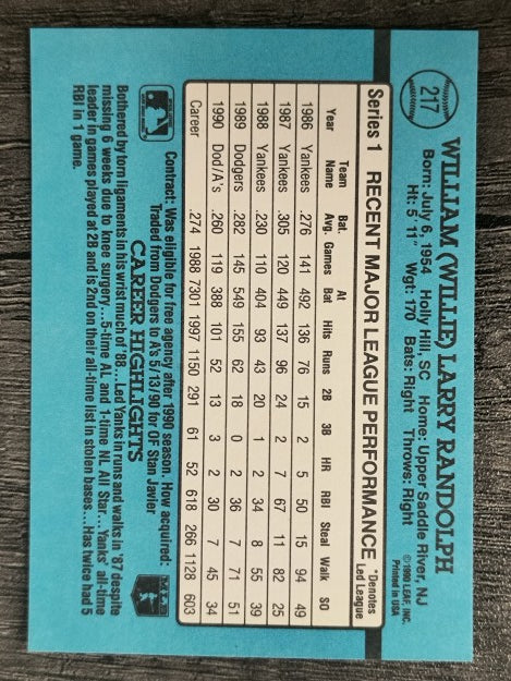 1991 Donruss #217 Willie Randolph