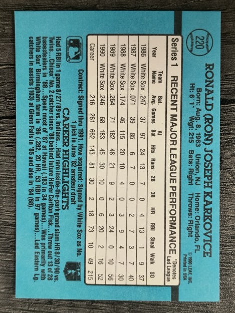 1991 Donruss #220 Ron Karkovice