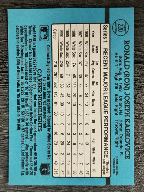 1991 Donruss #220 Ron Karkovice
