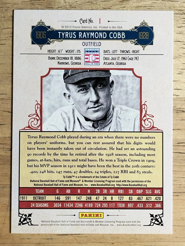 2012 Panini Cooperstown #1 Ty Cobb
