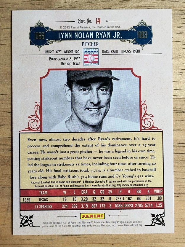 2012 Panini Cooperstown #14 Nolan Ryan